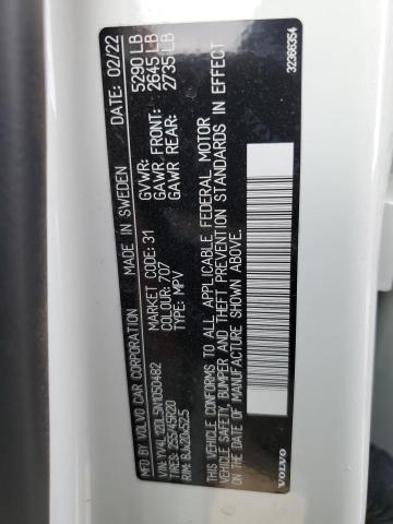 VOLVO XC60 B5 IN 2022 VIN YV4L12DL5N1050482