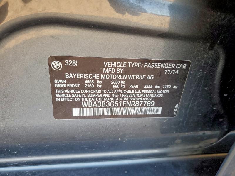 BMW 3 SERIES 2015 VIN WBA3B3G51FNR87789