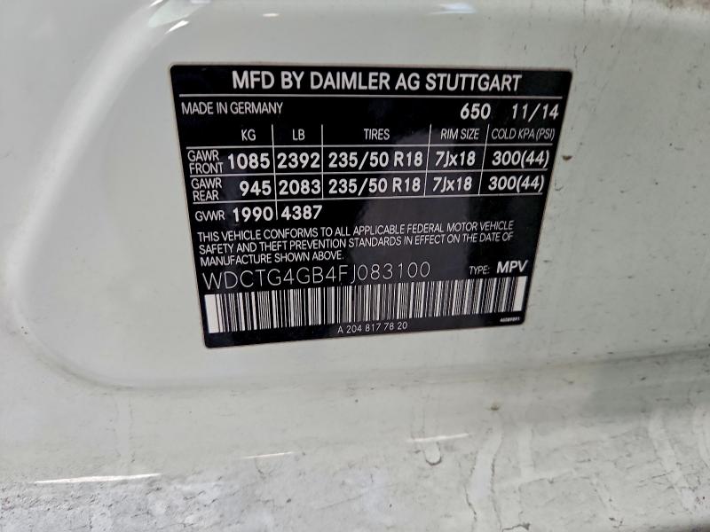 MERCEDES-BENZ GLA-CLASS 2015 VIN WDCTG4GB4FJ083100