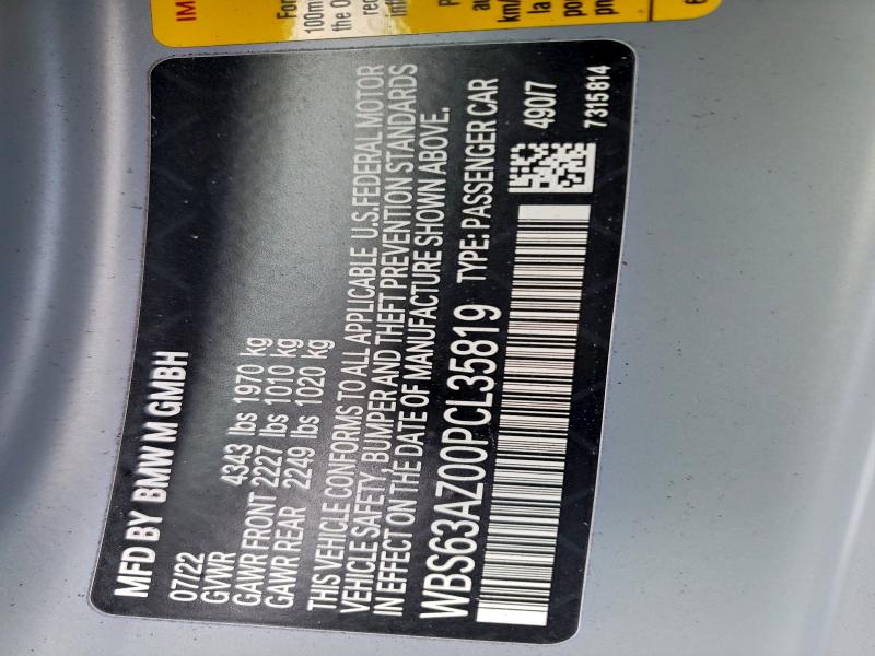 BMW M4 CSL 2023 VIN WBS63AZ00PCL35819