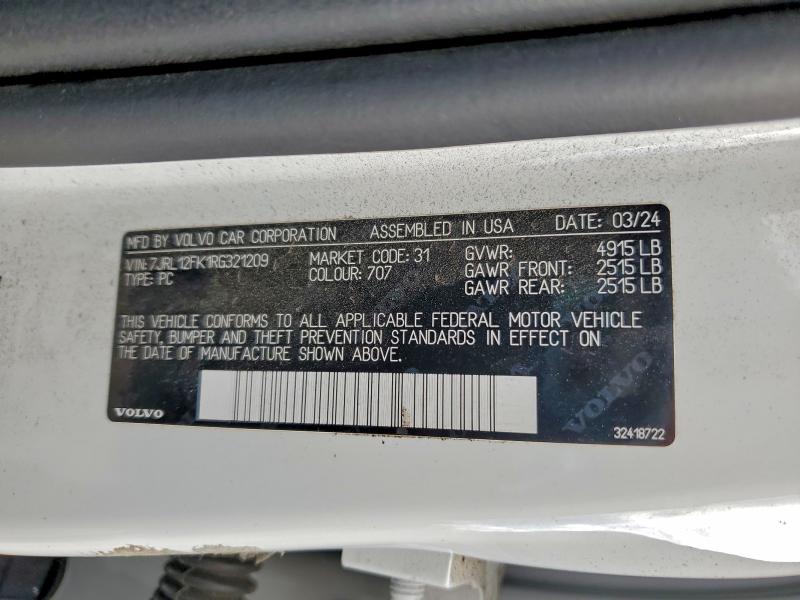 VOLVO S60 CORE 2024 VIN 7JRL12FK1RG321209