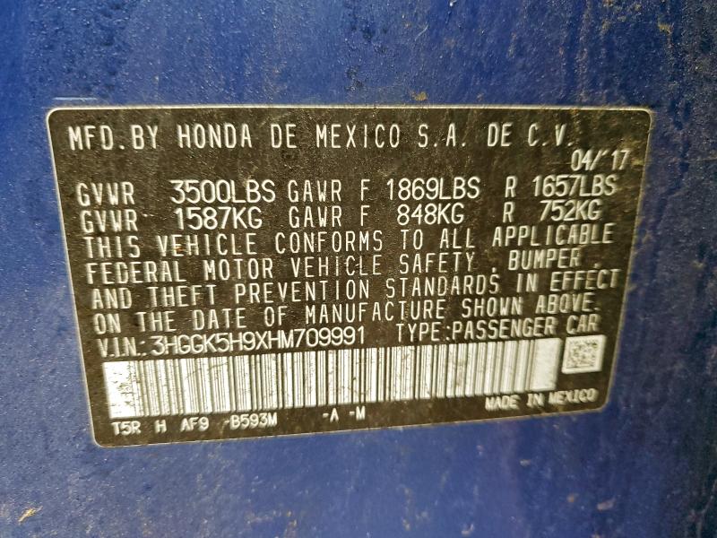 HONDA FIT 2017 VIN 3HGGK5H9XHM709991