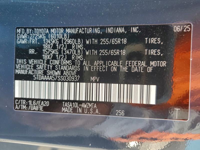 TOYOTA GRAND HIGH 2025 VIN 5TDAAAA57SS030937