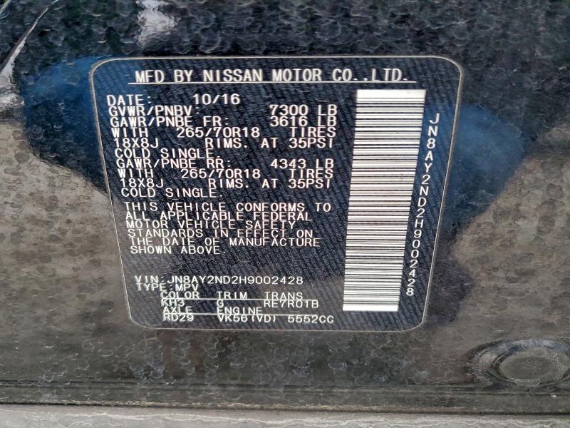 NISSAN ARMADA 2017 VIN JN8AY2ND2H9002428