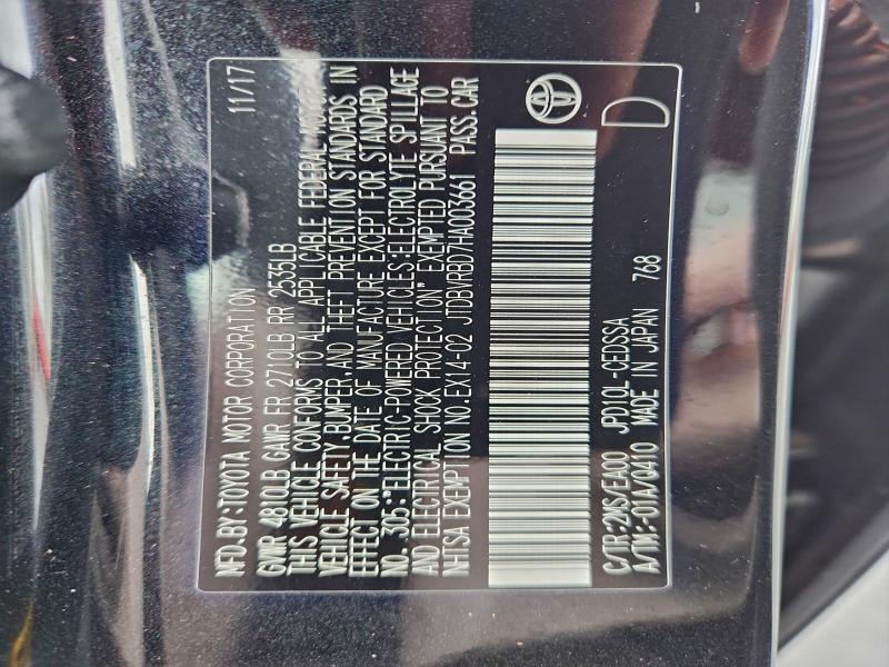 TOYOTA MIRAI 2017 VIN JTDBVRBD7HA003661