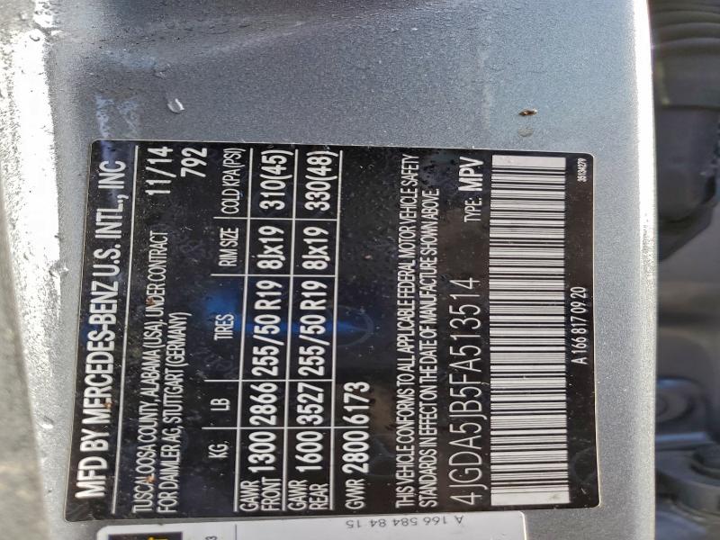 MERCEDES-BENZ M-CLASS 2015 VIN 4JGDA5JB5FA513514