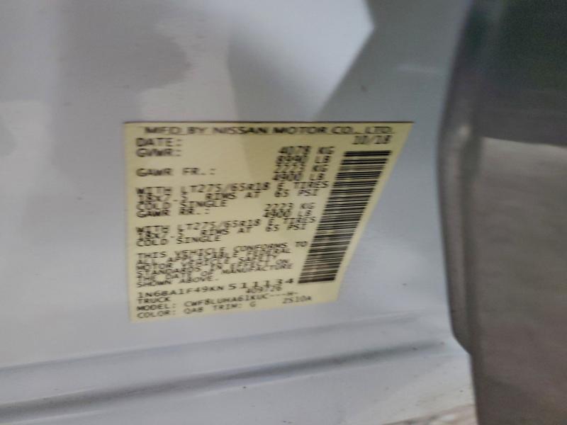 NISSAN TITAN 2019 VIN 1N6BA1F49KN511134