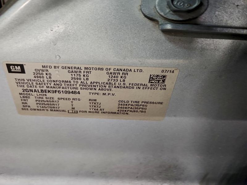 CHEVROLET EQUINOX 2015 VIN 2GNALBEK9F6109484