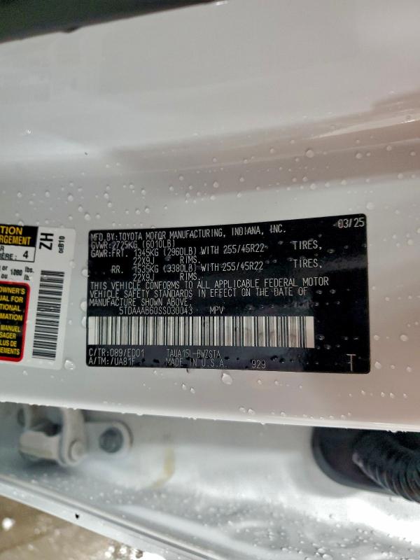 LEXUS TX 350 BAS 2025 VIN 5TDAAAB60SS030043