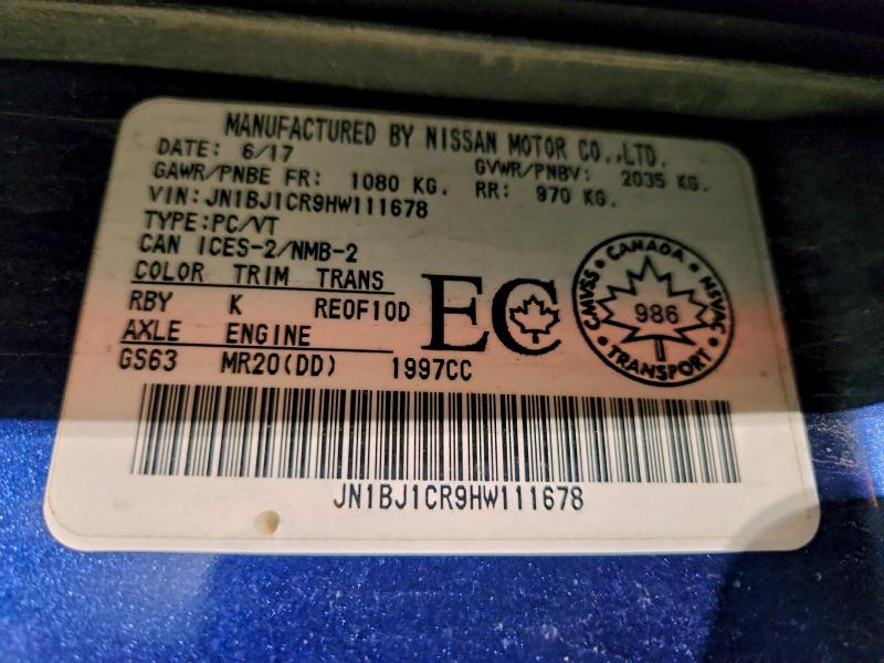 NISSAN QASHQAI SL 2017 VIN JN1BJ1CR9HW111678