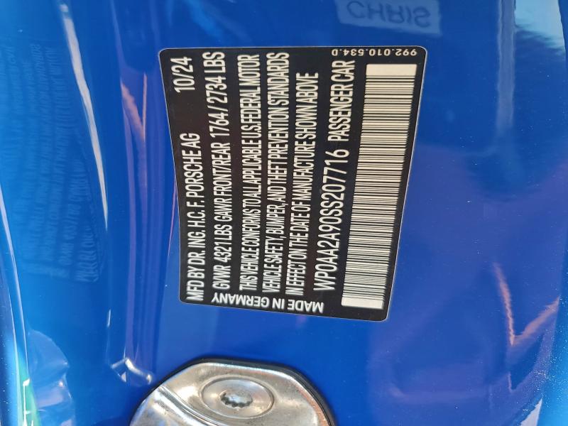 PORSCHE 911 2025 VIN WP0AA2A90SS207716