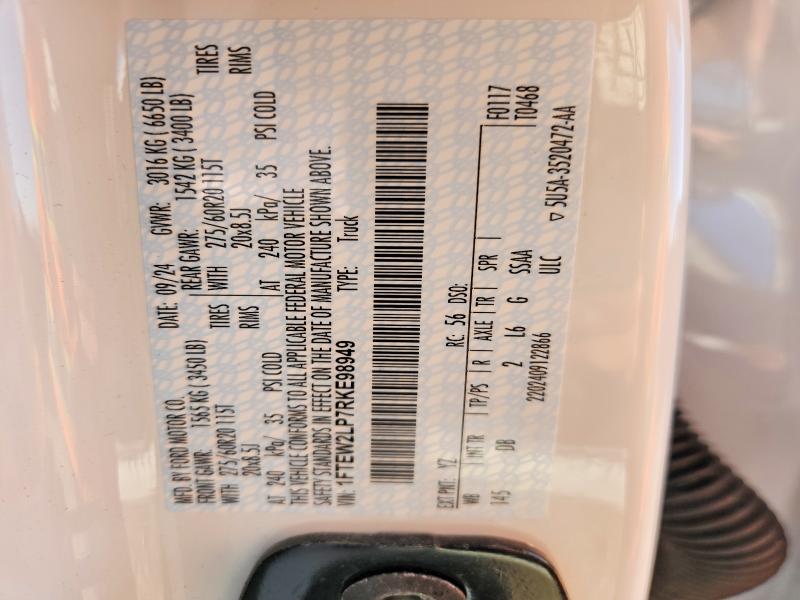 FORD F150 STX 2024 VIN 1FTEW2LP7RKE98949