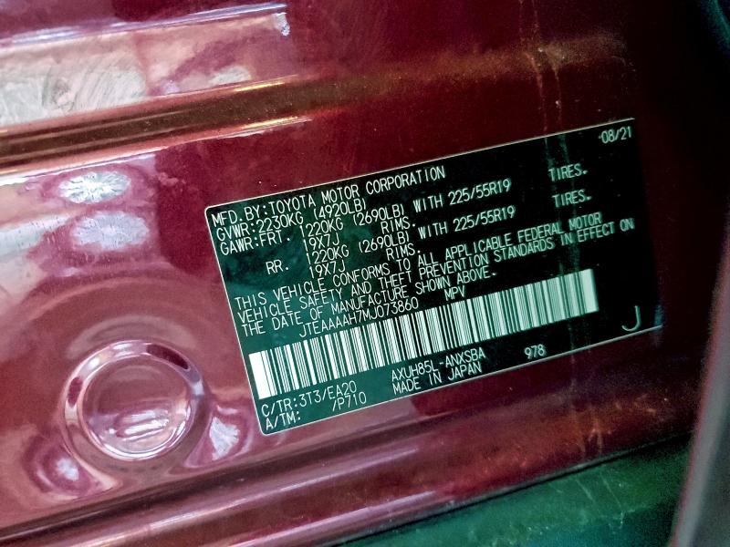 TOYOTA VENZA 2021 VIN JTEAAAAH7MJ073860