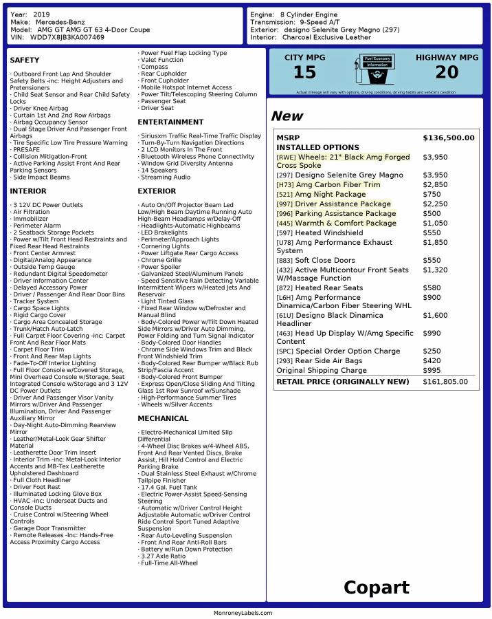 MERCEDES-BENZ GT-CLASS 2019 VIN WDD7X8JB3KA007469