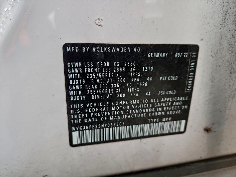 VOLKSWAGEN ID.4 PRO 2022 VIN WVGJNPE23NP069302