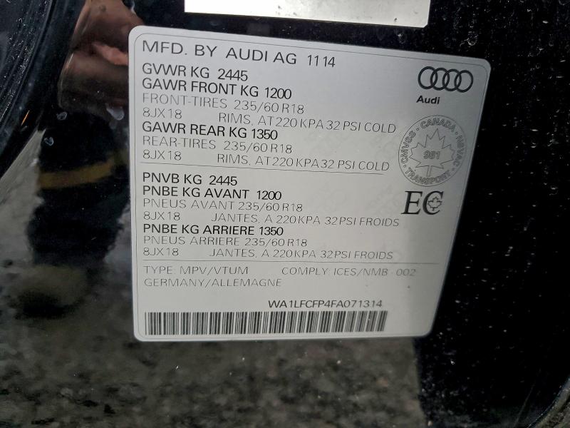 AUDI Q5 2015 VIN WA1LFCFP4FA071314