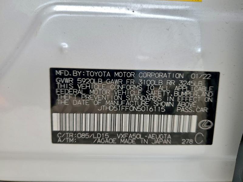 LEXUS LS500 2022 VIN JTHD51FF0N5016115