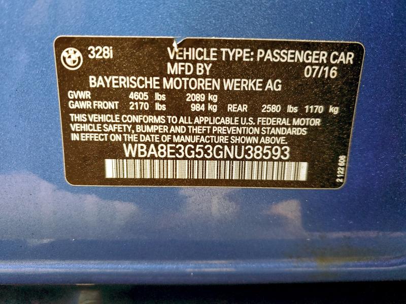 BMW 3 SERIES 2016 VIN WBA8E3G53GNU38593