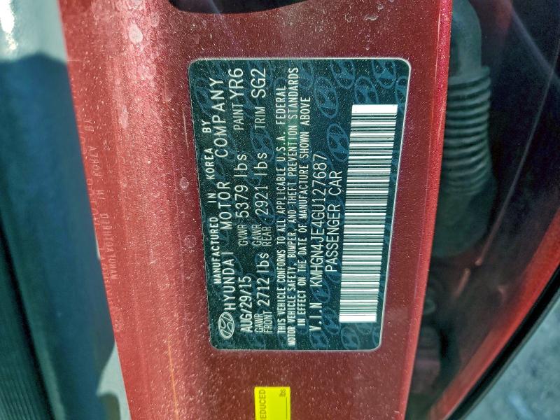 HYUNDAI GENESIS 2016 VIN KMHGN4JE4GU127687