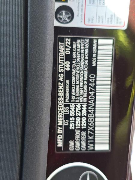 MERCEDES-BENZ GT-CLASS 2022 VIN W1K7X6BB4NA047440