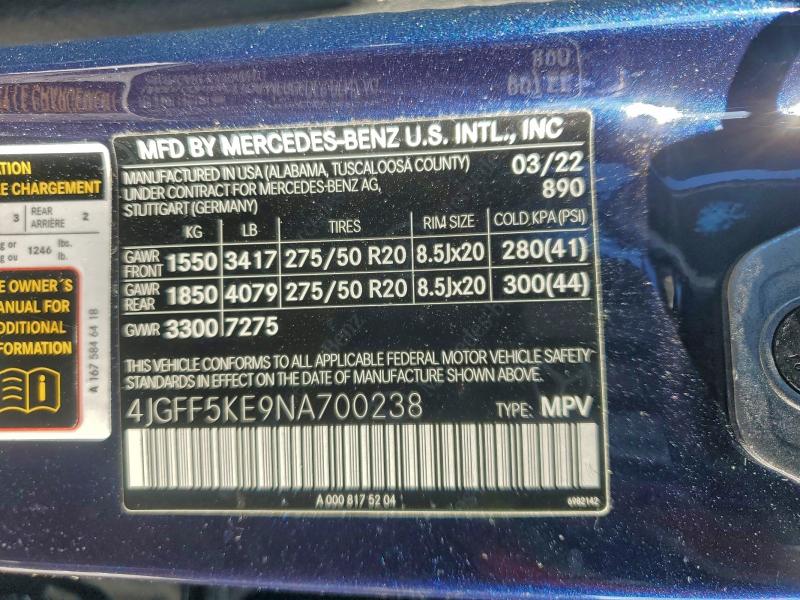 MERCEDES-BENZ GLS-CLASS 2022 VIN 4JGFF5KE9NA700238