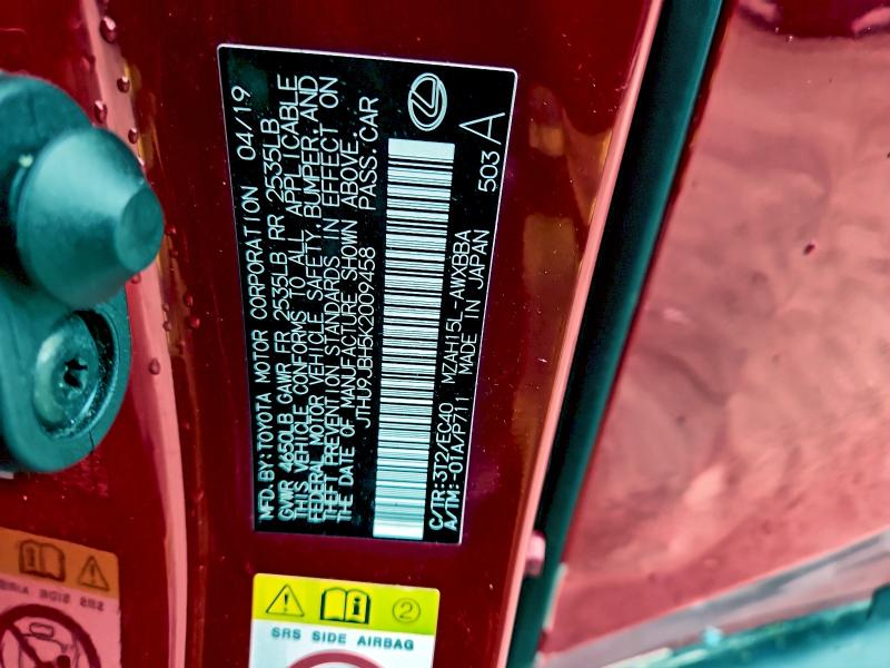 LEXUS UX 250H 2019 VIN JTHU9JBH5K2009458