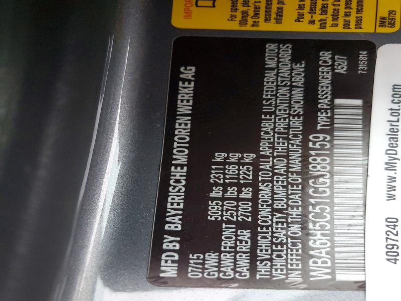 BMW 6 SERIES 2016 VIN WBA6H5C51GGJ88159