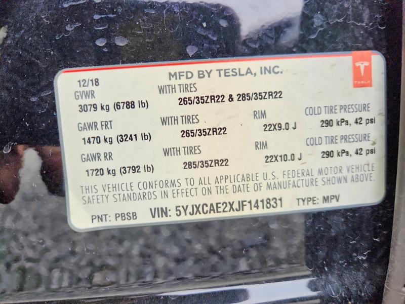 TESLA MODEL X 2018 VIN 5YJXCAE2XJF141831