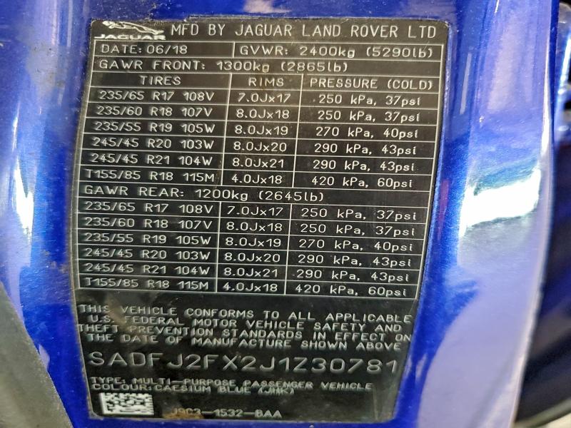 JAGUAR ETYPE 2018 VIN SADFJ2FX2J1Z30781