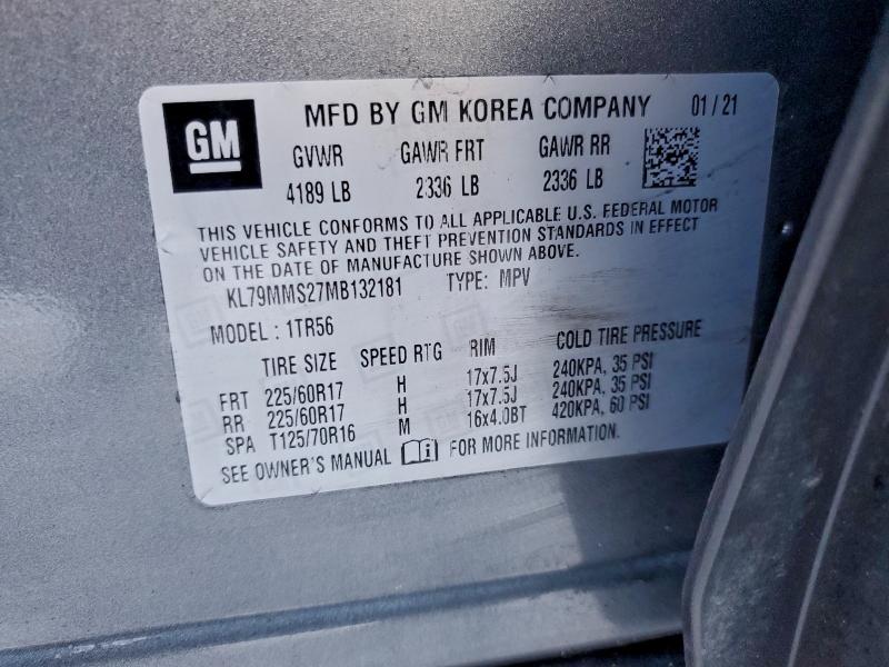 CHEVROLET TRAILBLZR 2021 VIN KL79MMS27MB132181