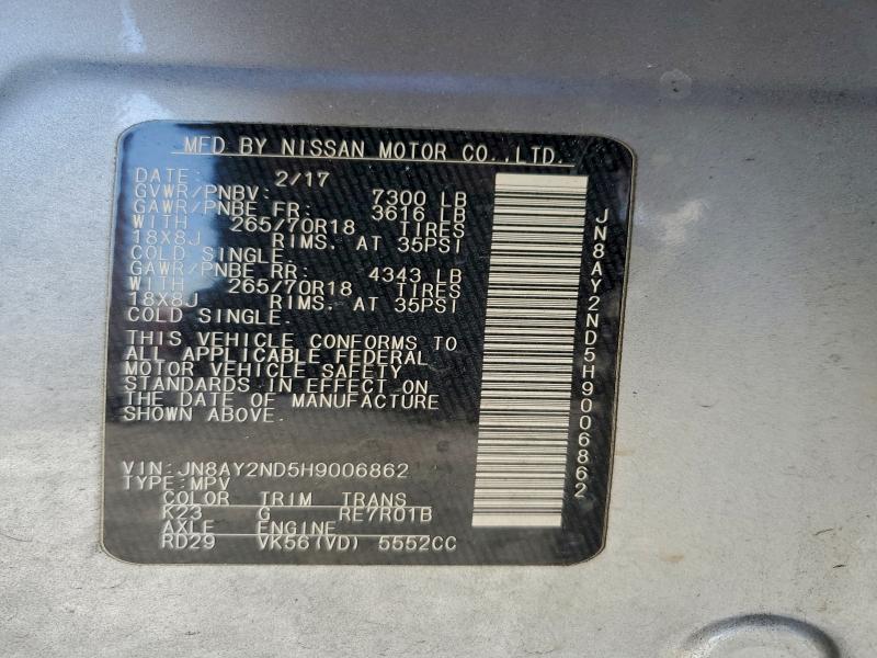 NISSAN ARMADA 2017 VIN JN8AY2ND5H9006862