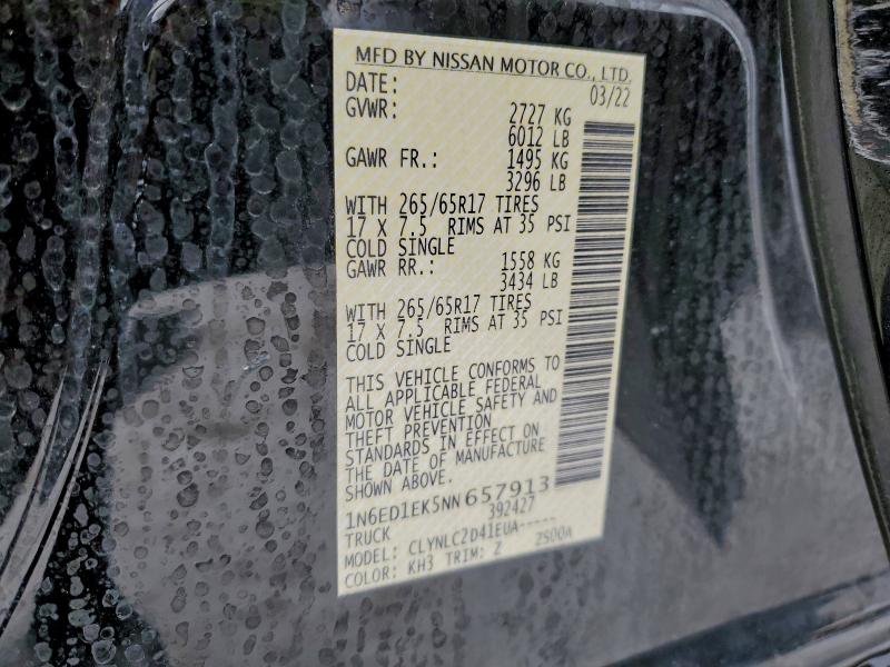 NISSAN FRONTIER 2022 VIN 1N6ED1EK5NN657913