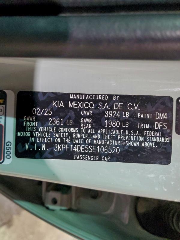 KIA K4 LX 2025 VIN 3KPFT4DE5SE106520