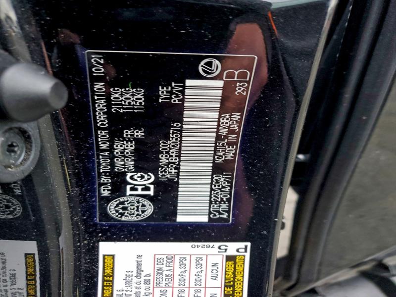 LEXUS UX 250H BA 2022 VIN JTHP9JBH9N2055716