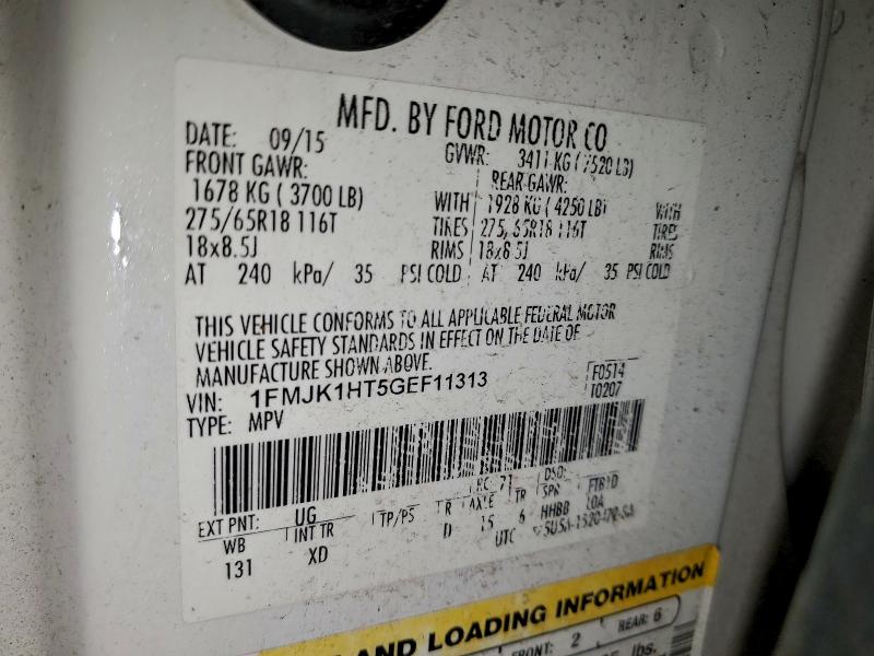 FORD EXPEDITION 2016 VIN 1FMJK1HT5GEF11313