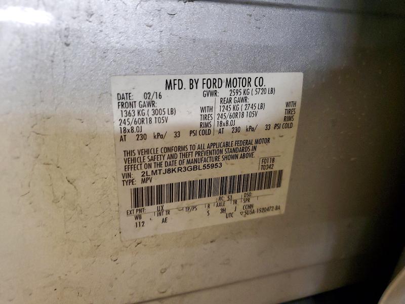 LINCOLN MKX 2016 VIN 2LMTJ8KR3GBL55953