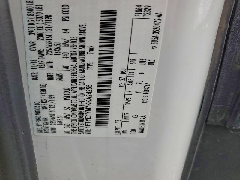 FORD TRANSIT 2019 VIN 1FTYE1YM7KKA24255