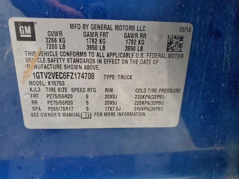 GMC SIERRA 2015 VIN 1GTV2VEC6FZ174708