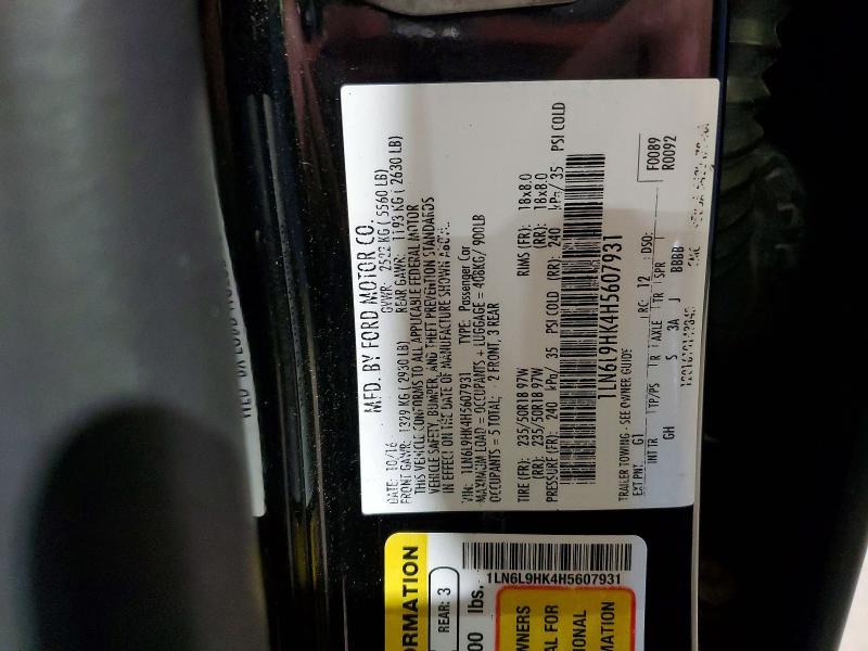 LINCOLN CONTINENTL 2017 VIN 1LN6L9HK4H5607931