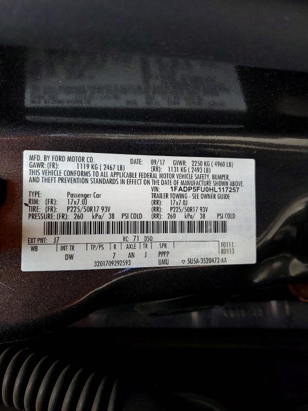 FORD CMAX 2017 VIN 1FADP5FU0HL117257