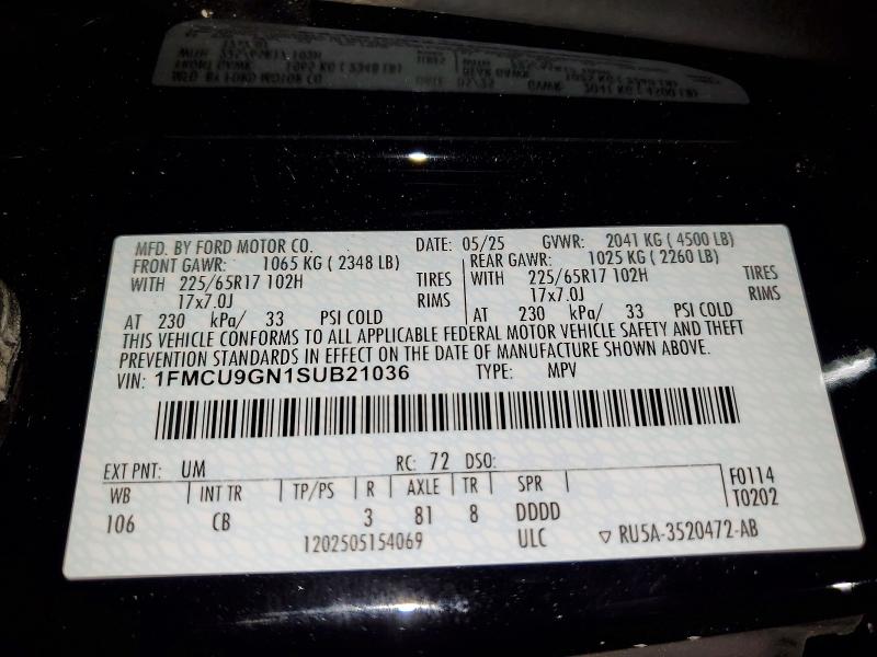 FORD ESCAPE ACT 2025 VIN 1FMCU9GN1SUB21036