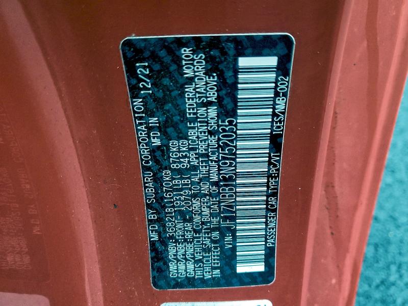 TOYOTA GR 86 2022 VIN JF1ZNBB13N9752035