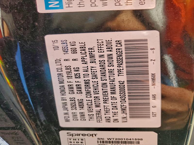 HONDA CRZ 2016 VIN JHMZF1D43GS000242