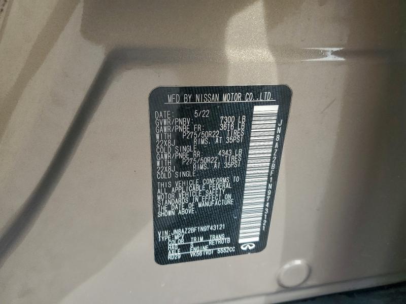 INFINITI QX80 SENSO 2022 VIN JN8AZ2BF1N9743121