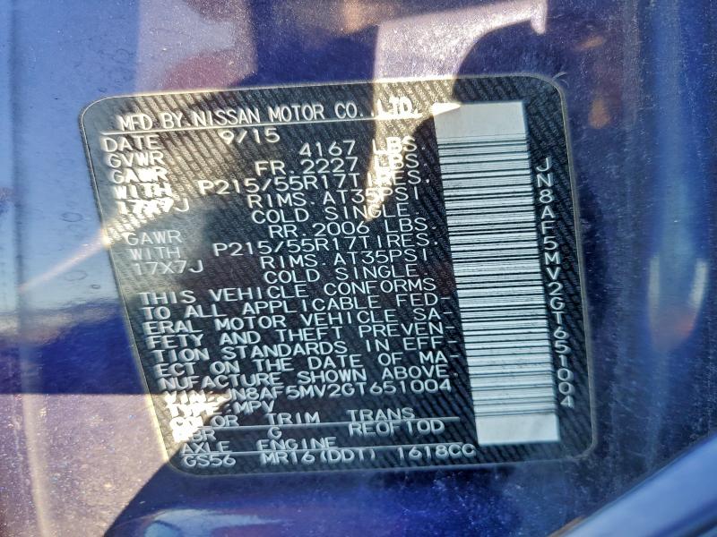 NISSAN JUKE 2016 VIN JN8AF5MV2GT651004