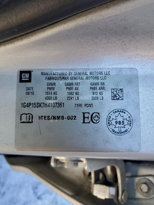 BUICK VERANO 2017 VIN 1G4P15SK7H4107361