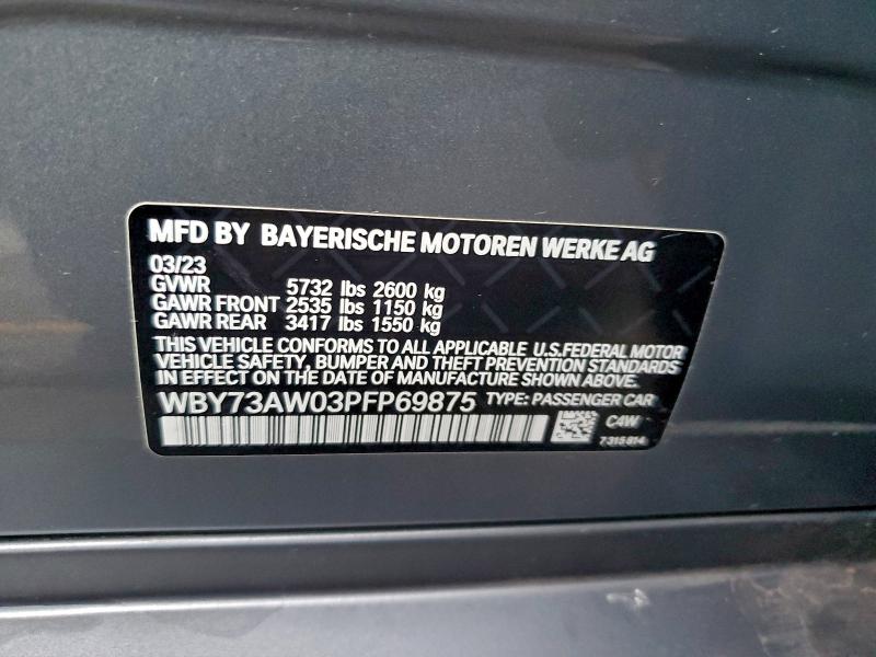 BMW I4 EDRIVE 2023 VIN WBY73AW03PFP69875