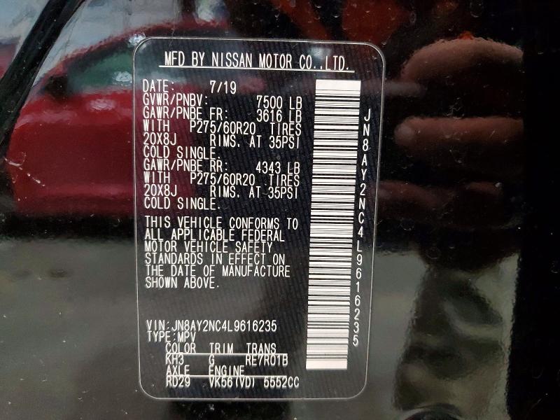 NISSAN ARMADA 2020 VIN JN8AY2NC4L9616235