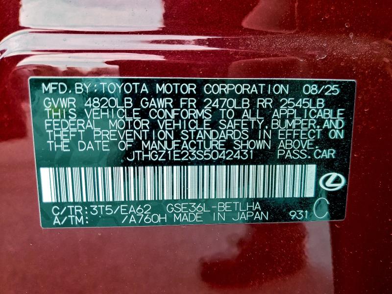 LEXUS IS 350 F S 2025 VIN JTHGZ1E23S5042431