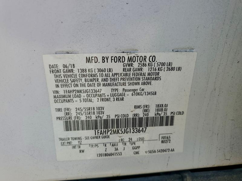 FORD TAURUS 2018 VIN 1FAHP2MK5JG133647